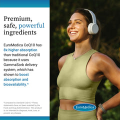 Vegan allergen-free label on EuroMedica CoQ10 packaging.