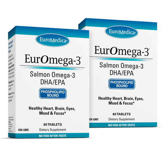 EuroMedica EurOmega-3 bottle with 60 tablets for daily brain and heart support.