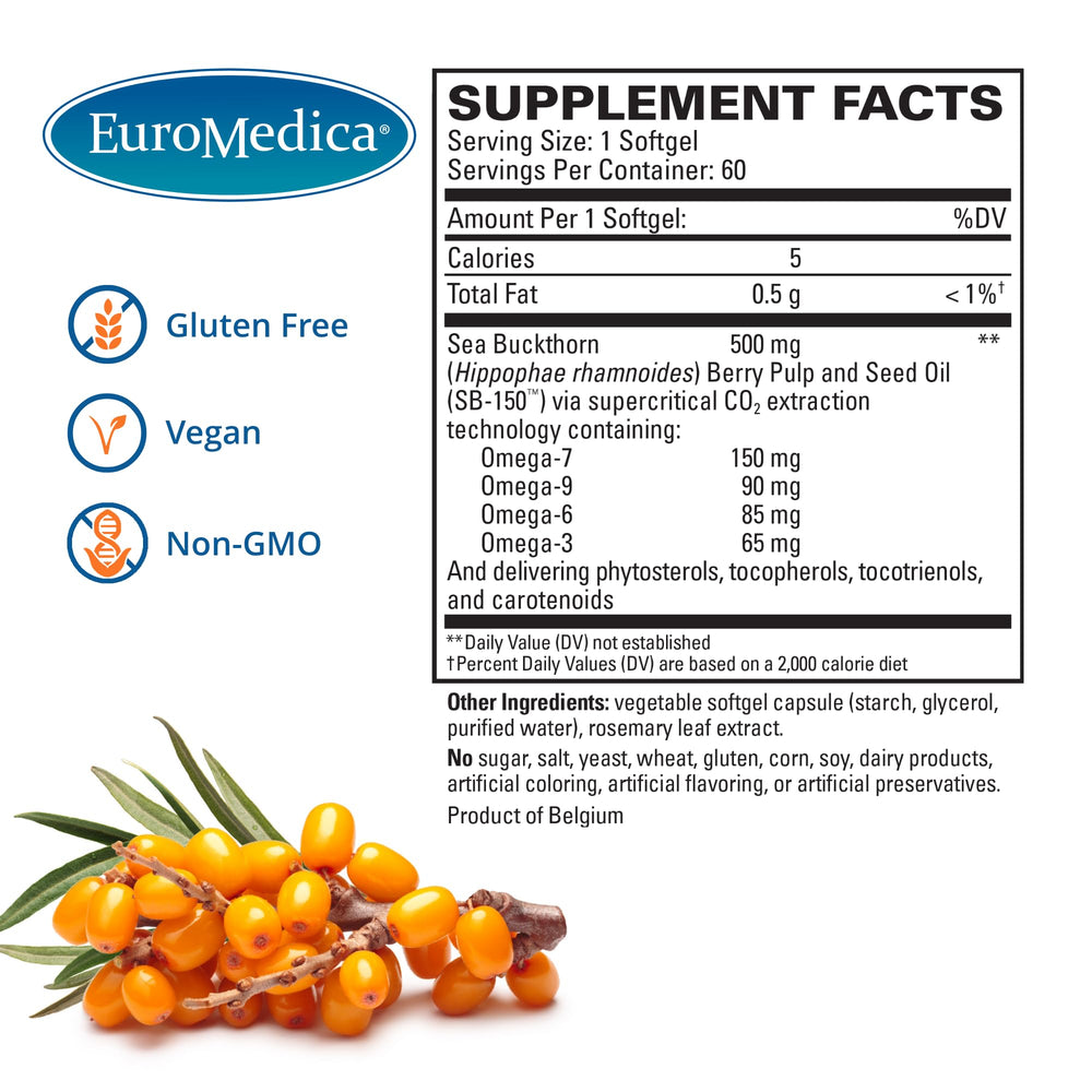 EuroMedica ProHydra-7 ingredients chart featuring omega-7 sea buckthorn