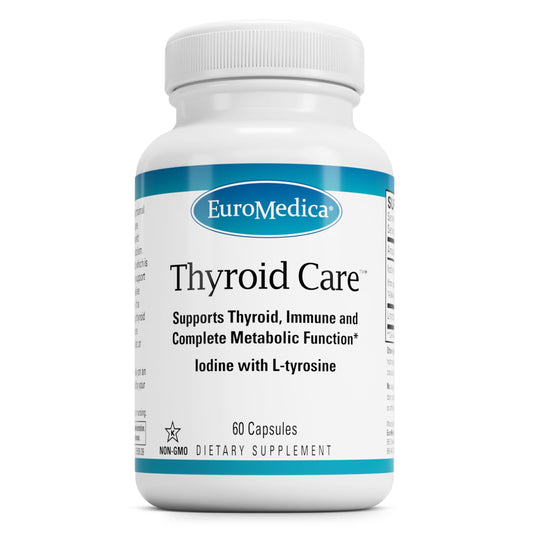 EuroMedica Thyroid Care bottle showing clean design and capsules for daily thyroid support.