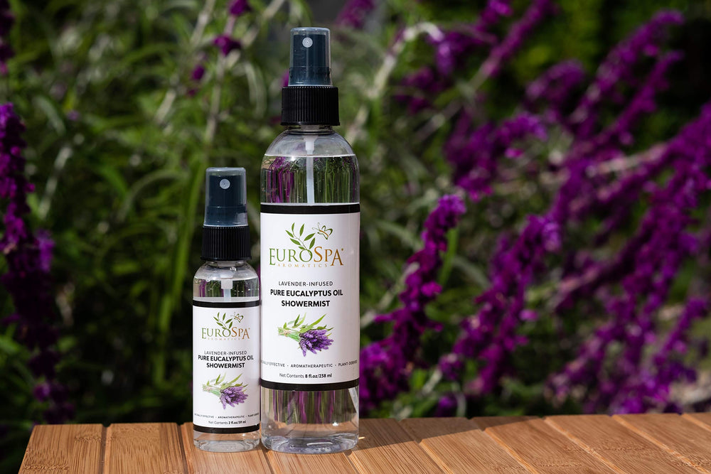 EuroSpa Aromatics lavender-eucalyptus blend for a calming shower ambiance