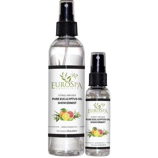 EuroSpa Aromatics Eucalyptus ShowerMist bottle 8oz for a refreshing steam experience