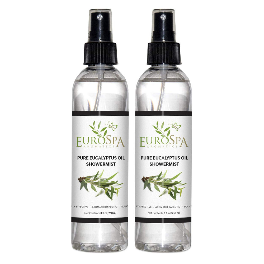 EuroSpa Aromatics eucalyptus oil bottle for a spa-like home shower.
