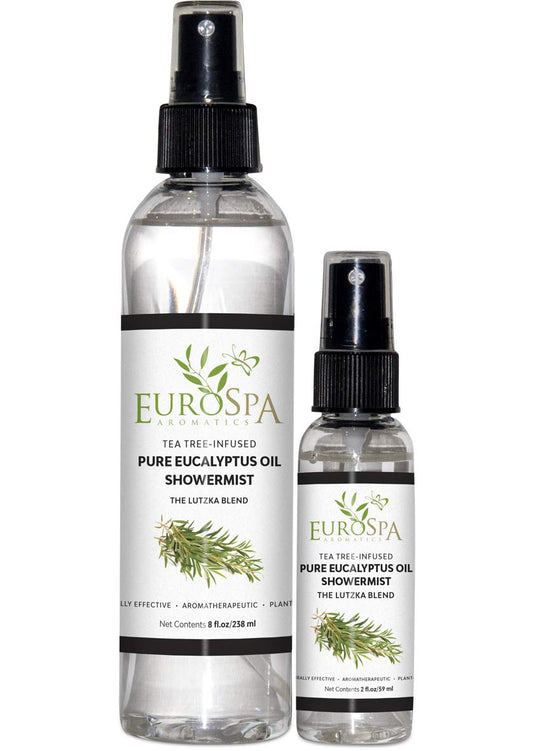 EuroSpa Aromatics Pure Eucalyptus Oil ShowerMist 8oz bottle for refreshing showers and breathing ease