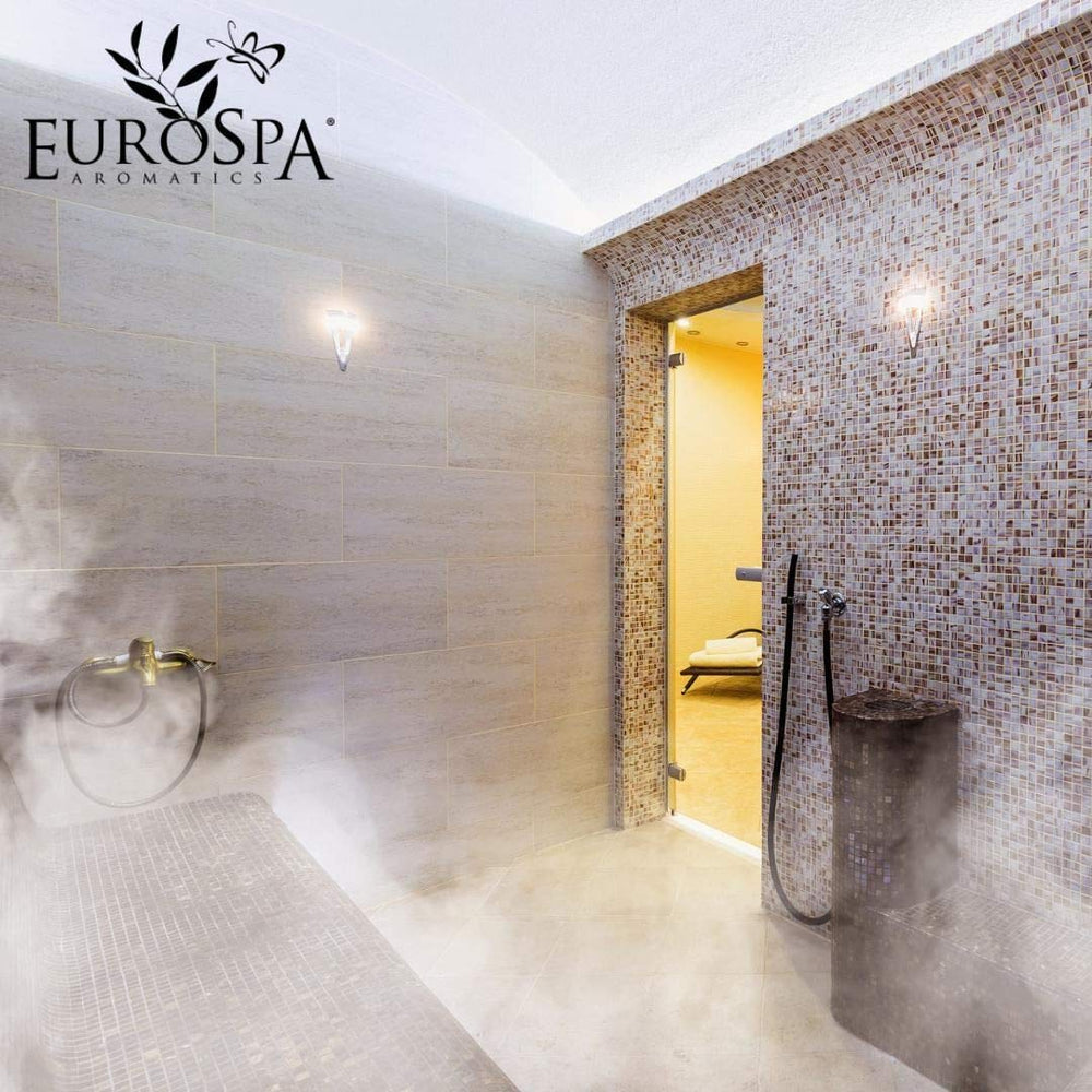 Relaxing aroma fills the shower using EuroSpa Aromatics eucalyptus oil.