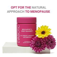 EVABIOTIC product with soft lighting suggests mood support and calmer days.
