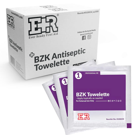 Ever Ready First Aid BZK wipes, 5x7 inches, ideal for hands and surfaces on the go.