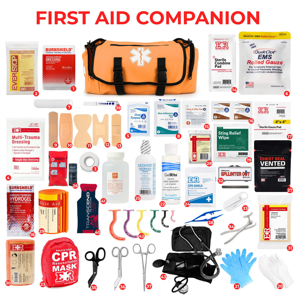 Ever Ready First Aid gauze dressings and trauma supplies for wound care.