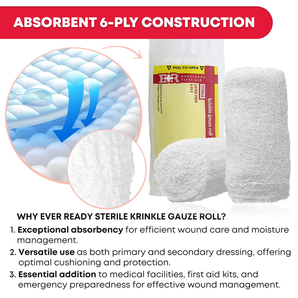 Ever Ready First Aid individually wrapped Krinkle Kerlix roll, sterile and ready to use.