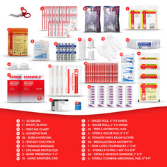 Ever Ready First Aid kit with wall-mount case open showing organized contents.