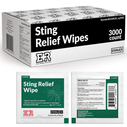 Ever Ready First Aid Sting Relief Wipes 3000-count pack for quick bite relief during outdoor adventures.