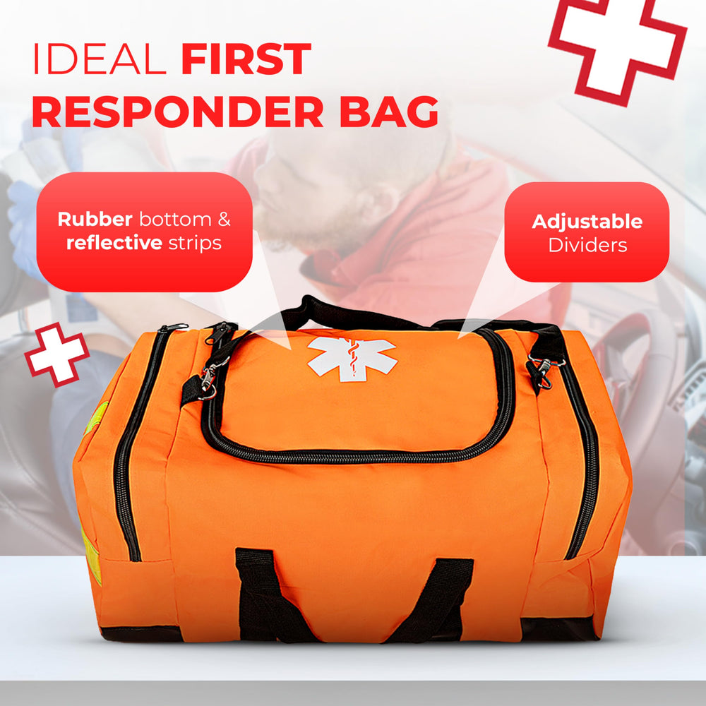 Two exterior pockets on Ever Ready trauma kit bag with clear windows