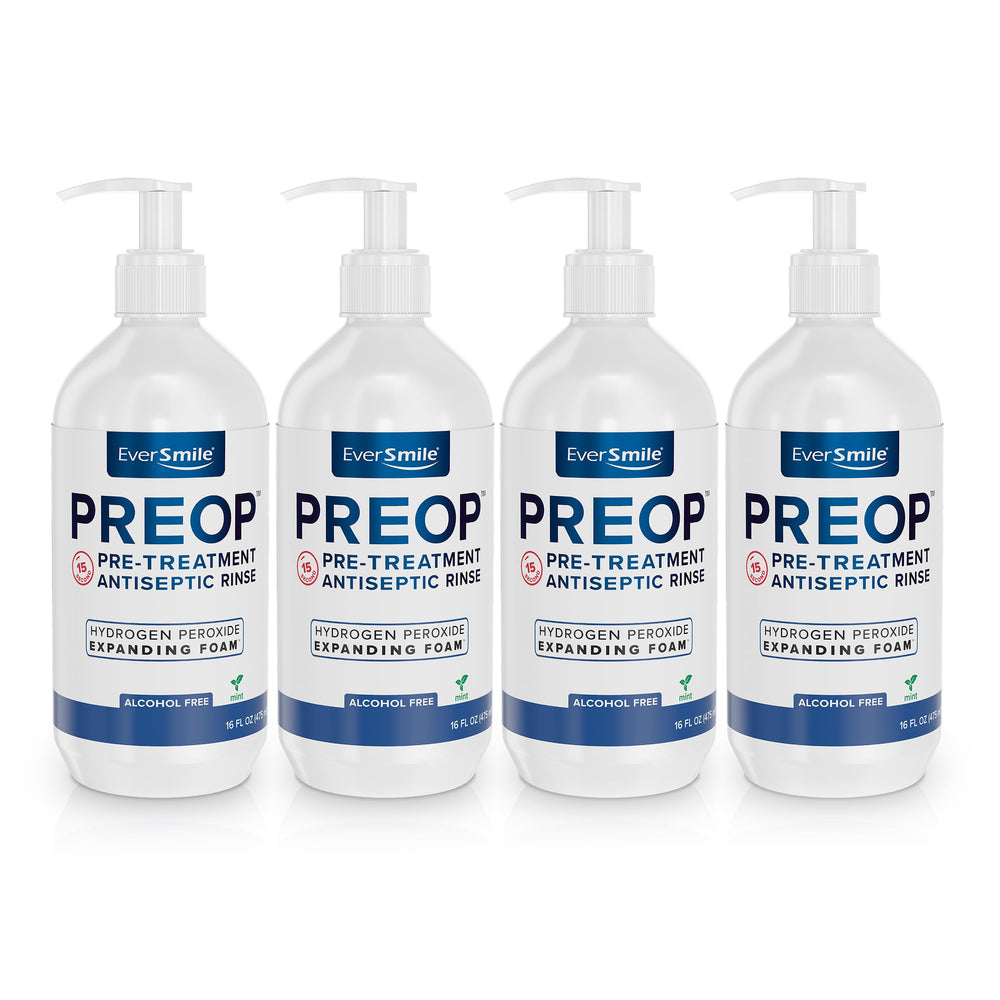EverSmile PreOp Foaming Rinse bottle with pump for quick, precise dosing.