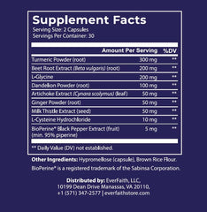 EVERFAITH Livergy capsules closeup highlights vegetarian capsules for daily detox.