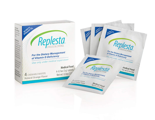 Everidis Replesta 50,000 IU vitamin D3 chewable wafer closeup — easy-to-chew weekly dose