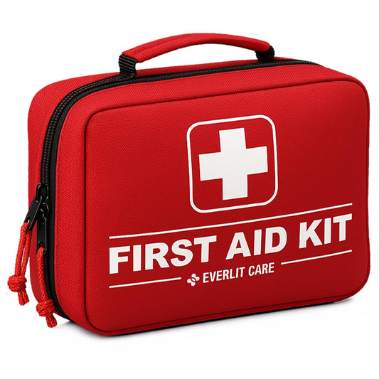 EVERLIT CARE 380-piece kit front view in red case for home use