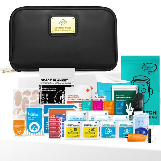 Everlit Care car first-aid kit with wallet-design keeps essentials within easy reach.