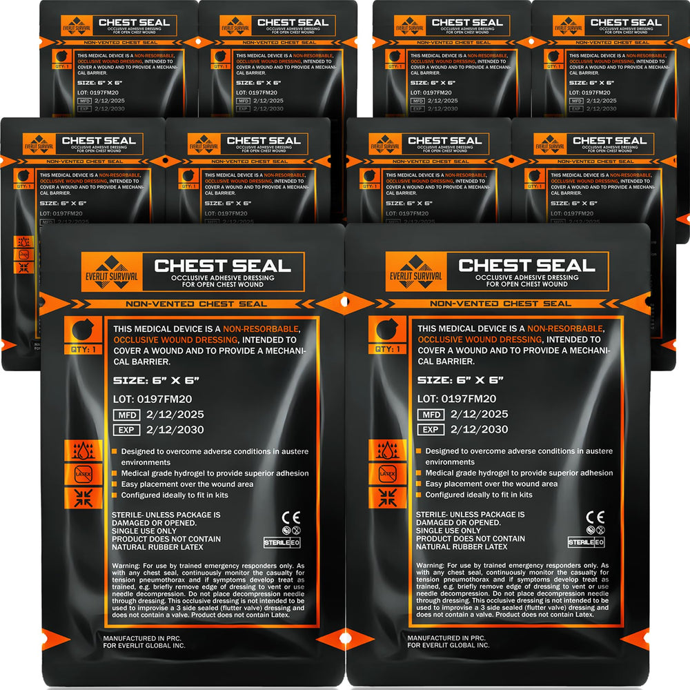 EVERLIT Chest Seal packaging shows a ready-to-use kit for rapid response.