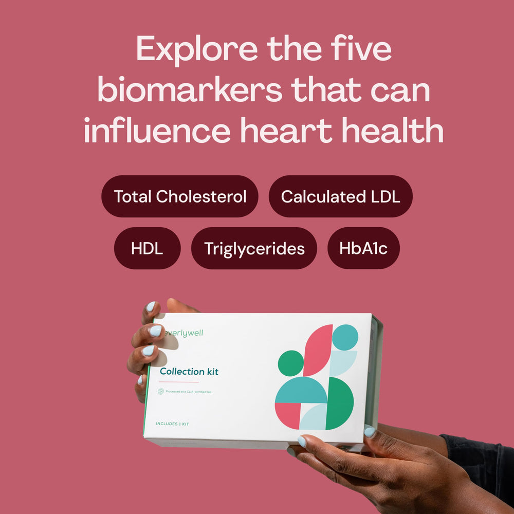 Everlywell blood collection tube illustrating at home sample collection for cholesterol and HbA1c