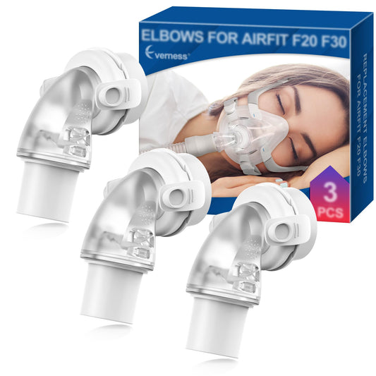 Everness elbow-connector f20 f30 compatibility fits AirFit masks for secure all-night use.