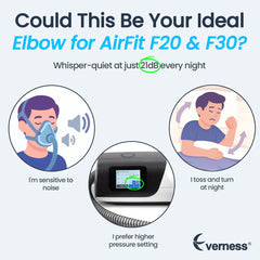 Everness elbow-top mute-filter quiets airflow for a calmer CPAP experience.