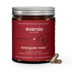 Eversio Cordyceps 8:1 extract bottle highlights energy support.