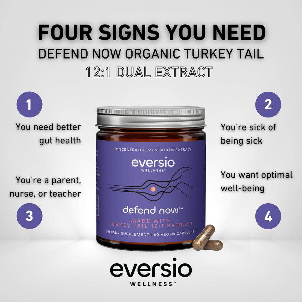 Eversio Wellness Turkey Tail jar closeup shows clean vegan capsules.