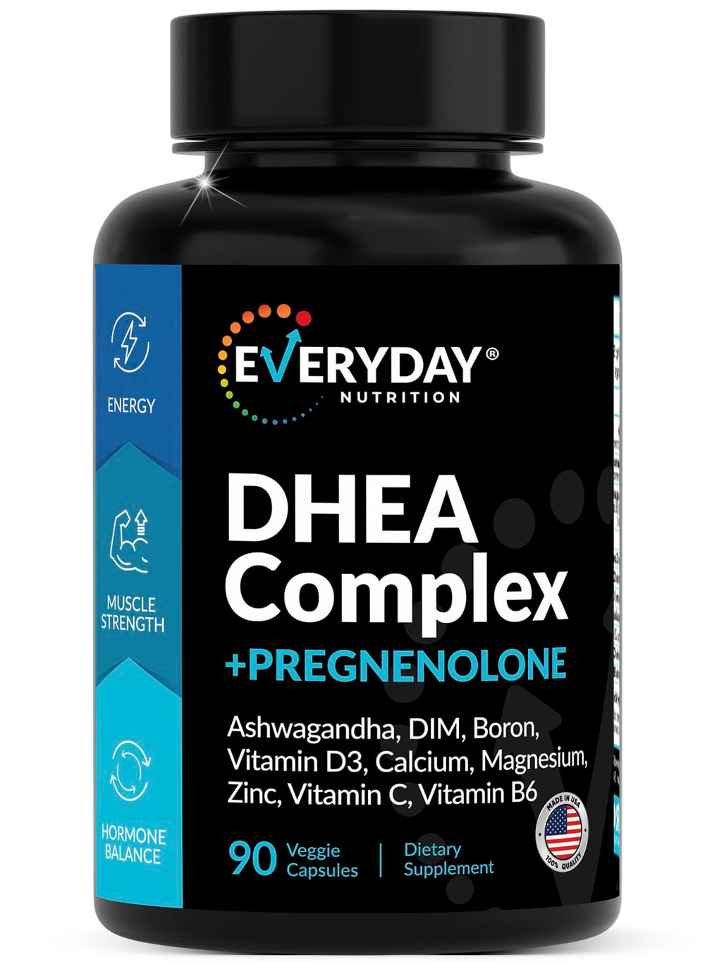 EVERYDAY NUTRITION DHEA Micronized bottle supports daily vitality and balanced energy