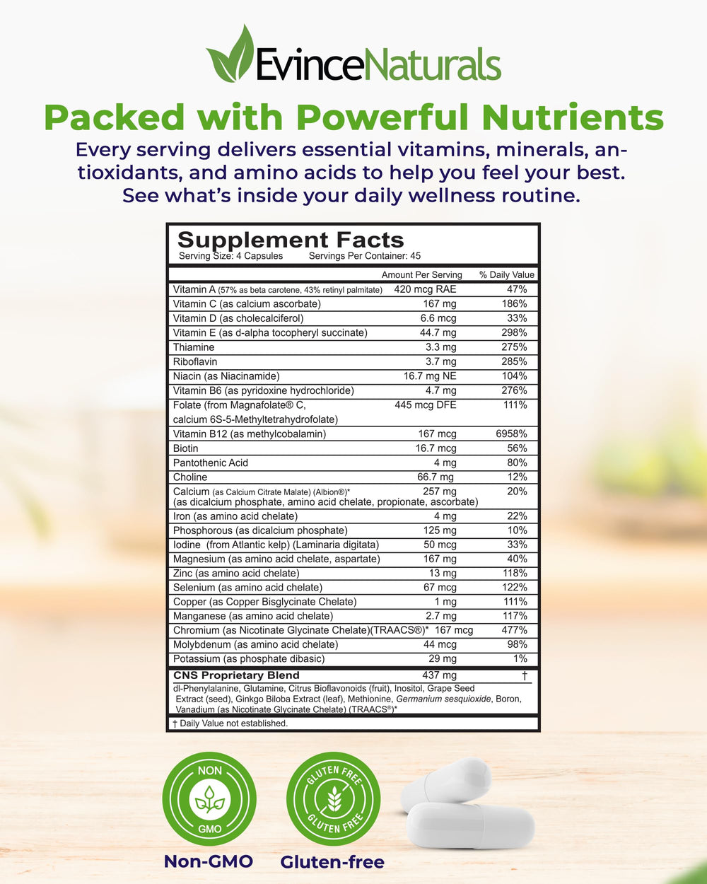 EvinceNaturals EP BalancePlus capsules displayed for convenient supplementation
