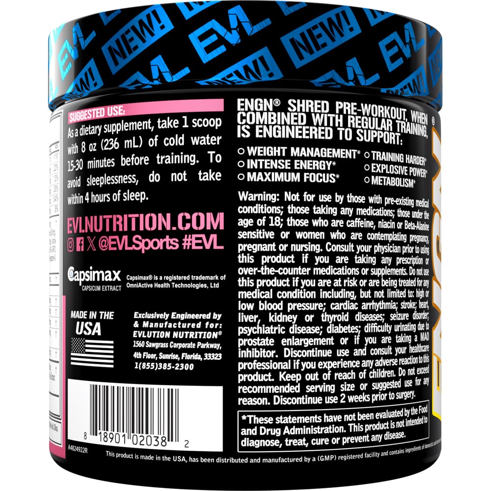 Close-up of ENGN Shred label highlighting its ingredients and benefits