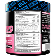 Scoop of ENGN Shred pink lemonade powder ready to blend into a shake for focus and endurance