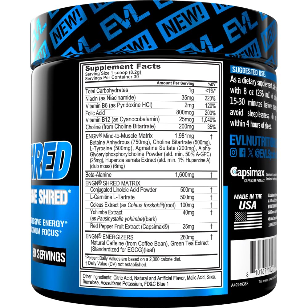 EVL ENGN Shred powder scoop closeup signaling quick energy support