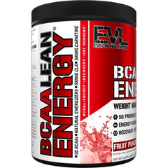 EVL BCAA Lean Energy fruit punch flavor ready for post-workout recovery.
