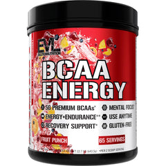 EVL BCAAs fruit punch bottle ready for pre-workout energy and recovery.
