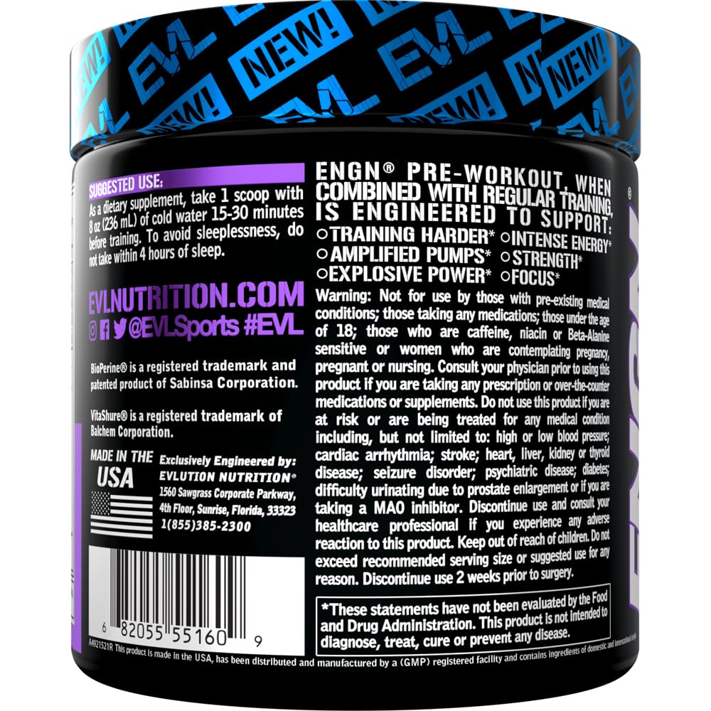Evlution EVL Intense pre-workout ingredient panel shows beta alanine caffeine and creatine