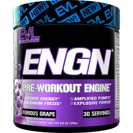 Evlution EVL Intense pre-workout tub with vibrant powder for focused training