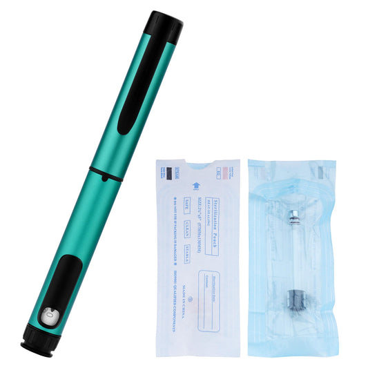 EvoLabTech 80Unit pen injector blue front view showing compact design for easy handling.
