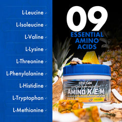Nutrition facts panel on Evogen Amino K.E.M. showcasing ingredients