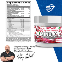 Evogen Amino K.E.M. scoop dispense showing convenient fueling for training