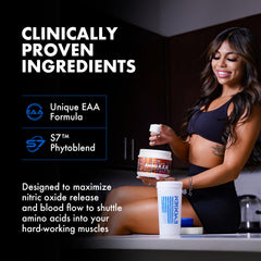 Evogen Amino K.E.M. scoop beside a glass signals convenient daily amino use.