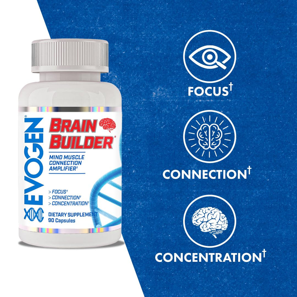 Pouring Evogen Brain Builder bottle to show easy daily use for focus.