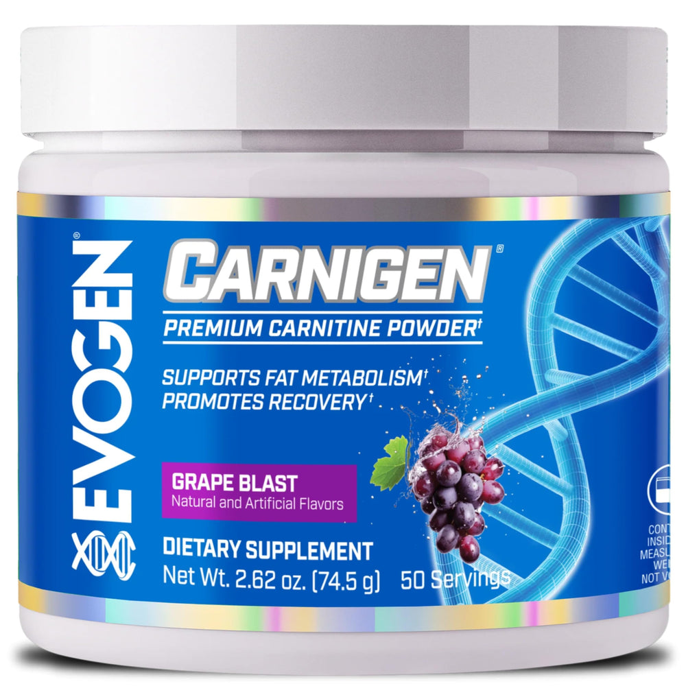 Evogen Carnigen bottle front view highlighting stimulant-free fat metabolism support.