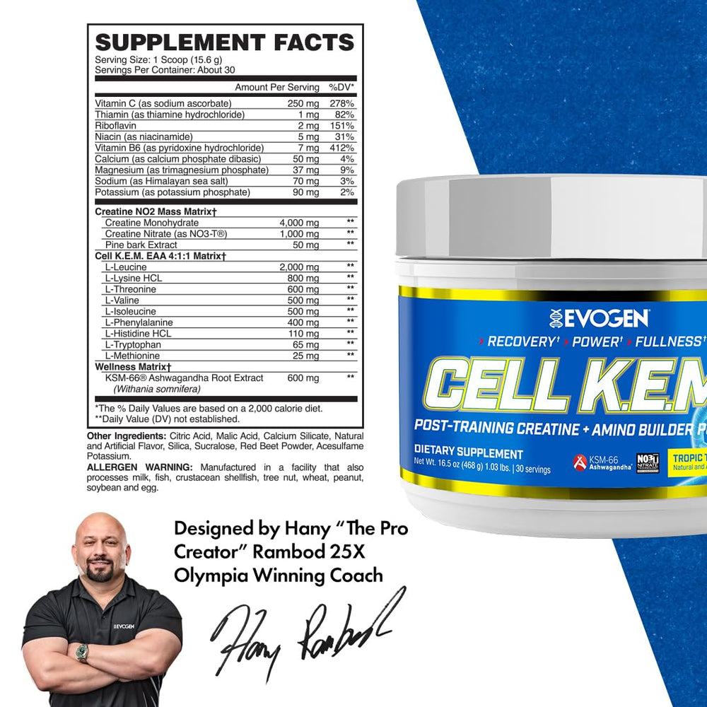 Evogen Cell K.E.M. PR V.2 recovery mix being stirred for muscle repair