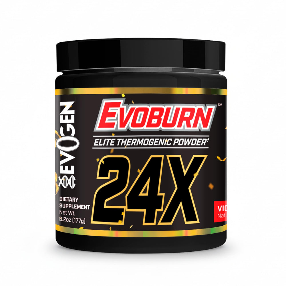 Evogen Evoburn bottle front with premium packaging for energy support.