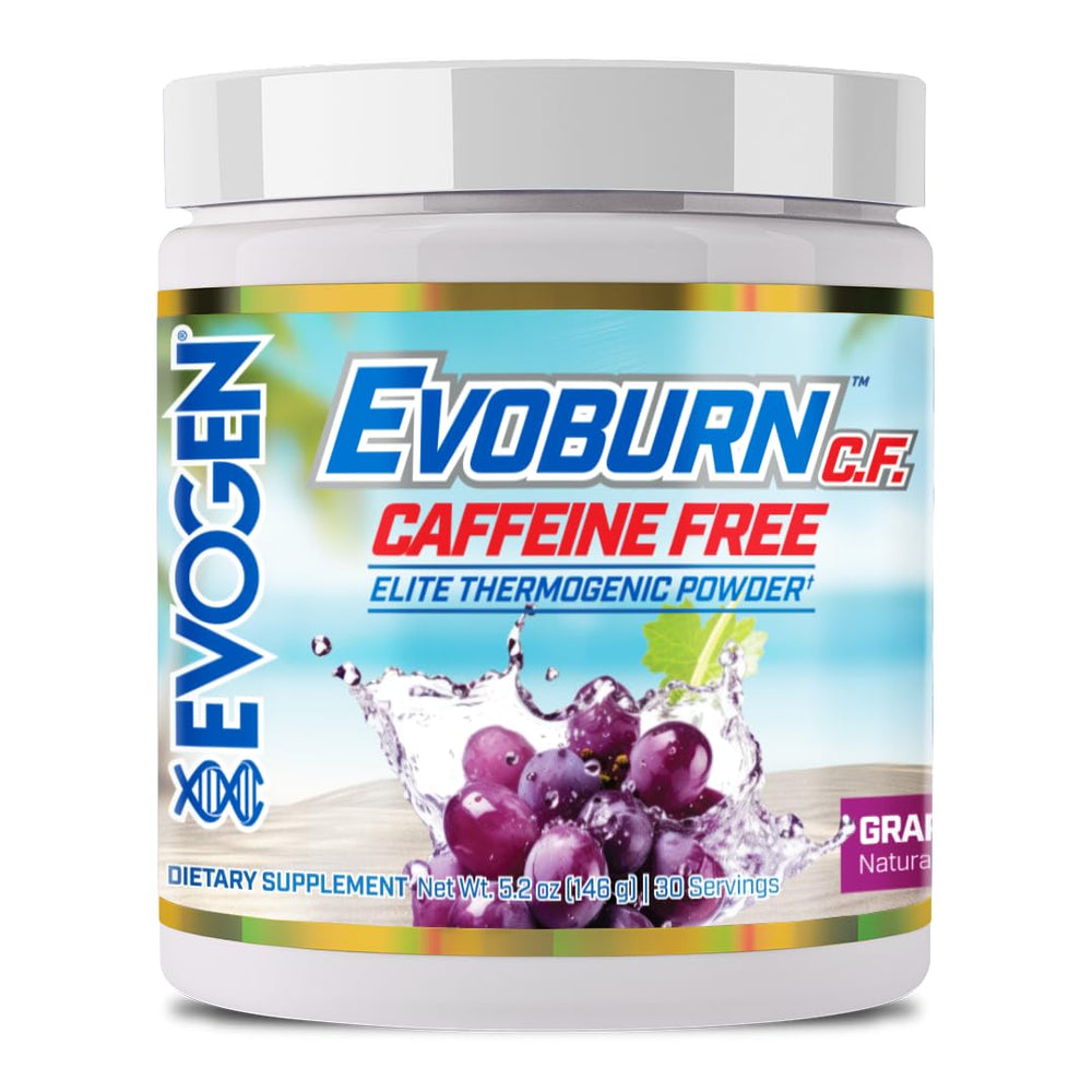 Evogen Evoburn caffeine-free grape blast bottle ready for workouts.