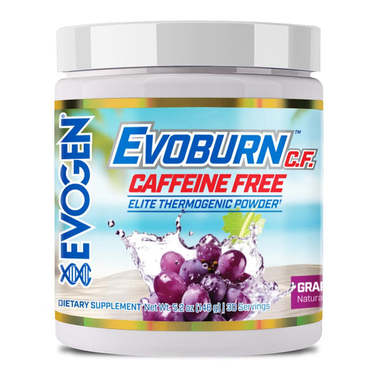 Evogen Evoburn caffeine-free grape blast bottle ready for workouts.