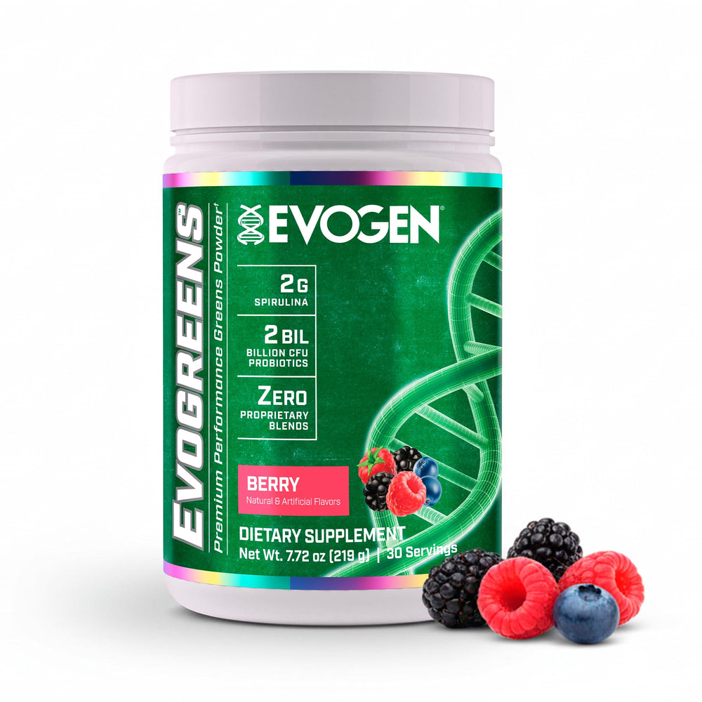 Evogen Evogreens berry bottle front for daily recovery support