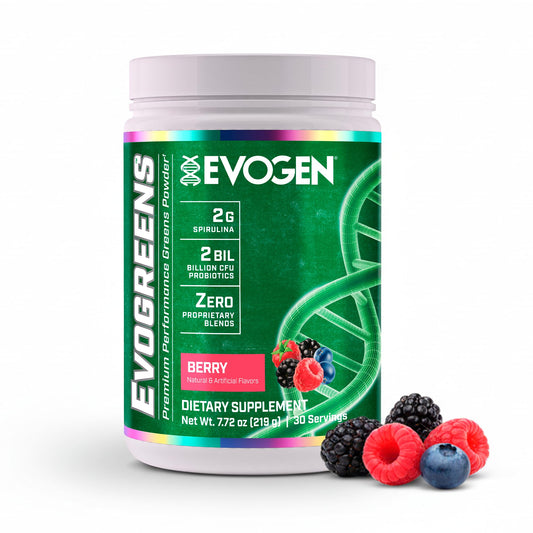 Evogen Evogreens berry bottle front for daily recovery support