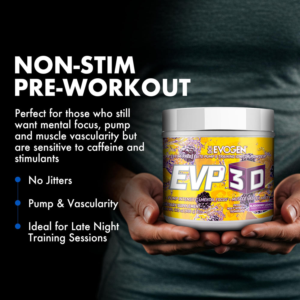 Evogen EVP-3D label closeup shows NO3-T and creatine ingredients