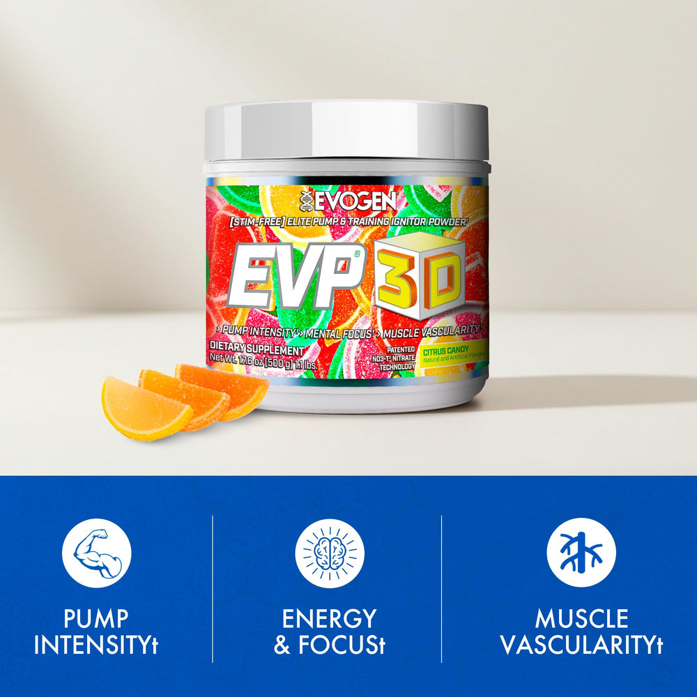 Evogen EVP 3D packaging front focuses on stimulant-free energy